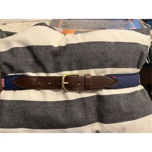 Vineyard Vines Navy American Flag Leather & Canvas Belt sz 30 EUC